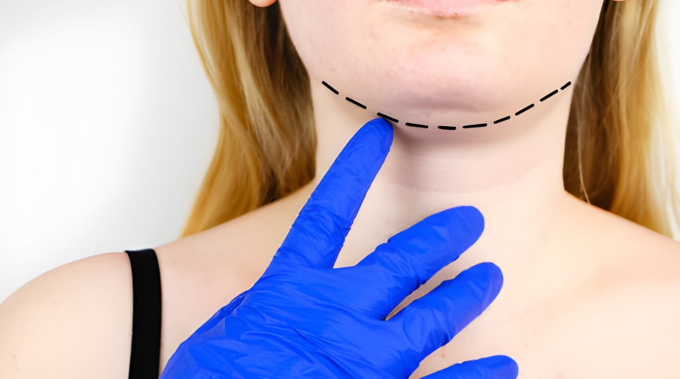 A close-up of a woman’s hands in blue gloves, engaged in an activity, highlighting the gloves' color and texture.