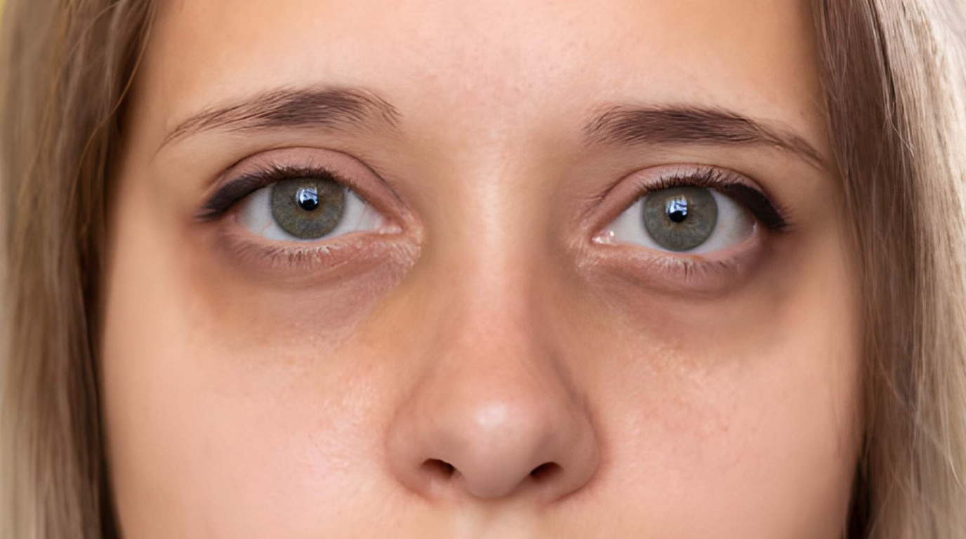 A portrait of a woman highlighting her exceptionally large eye, capturing its striking appearance and detail.